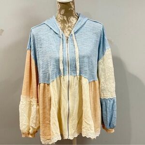 POL Blue and Beige Lace-Trimmed Women's Jacket